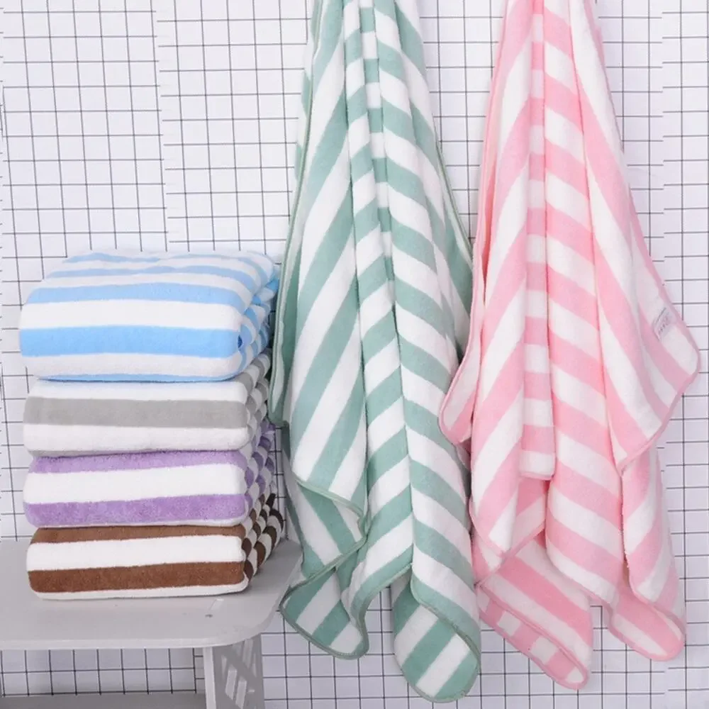 NEW Gray White Striped Plush Bath Towel Soft Cozy Spa Pool Beach Style Oversized